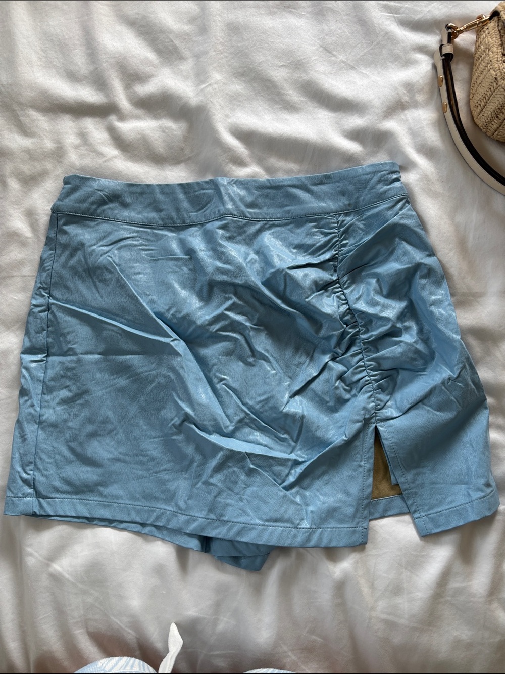 Cotton Candy Light Blue Women’s Athletic Skort with Side Ruched Detail